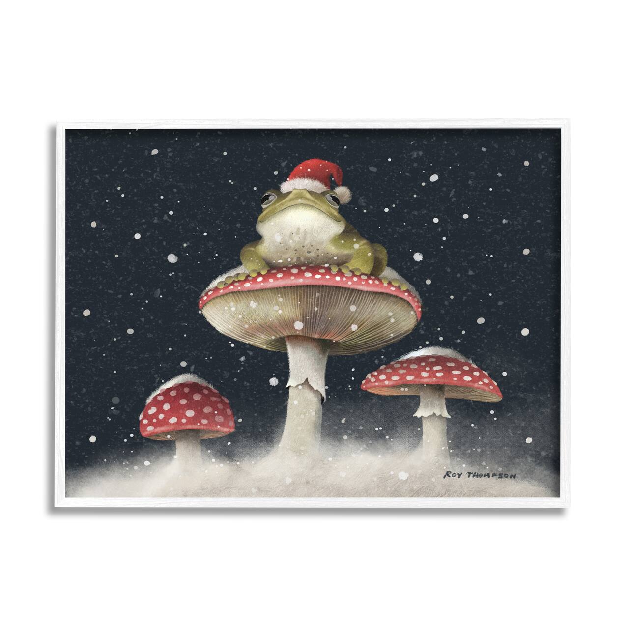 Stupell Industries Frog In Santa Hat Snowy Mushrooms Framed Giclee Art